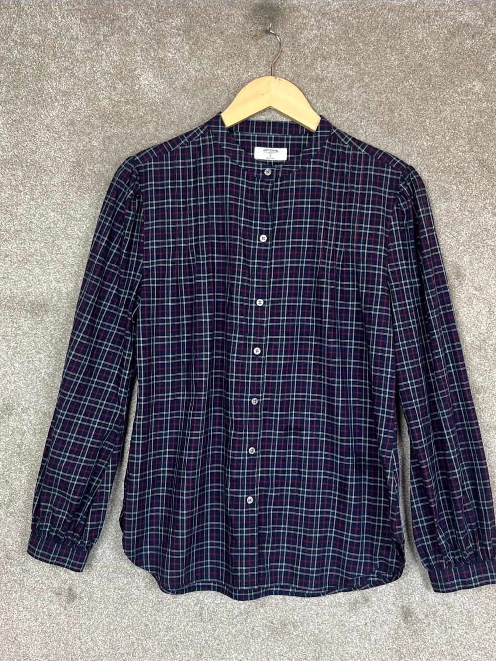 Untuckit Shirt Womens 8 Blue Plaid Cotton Tara Long Sleeve Button- 4906
